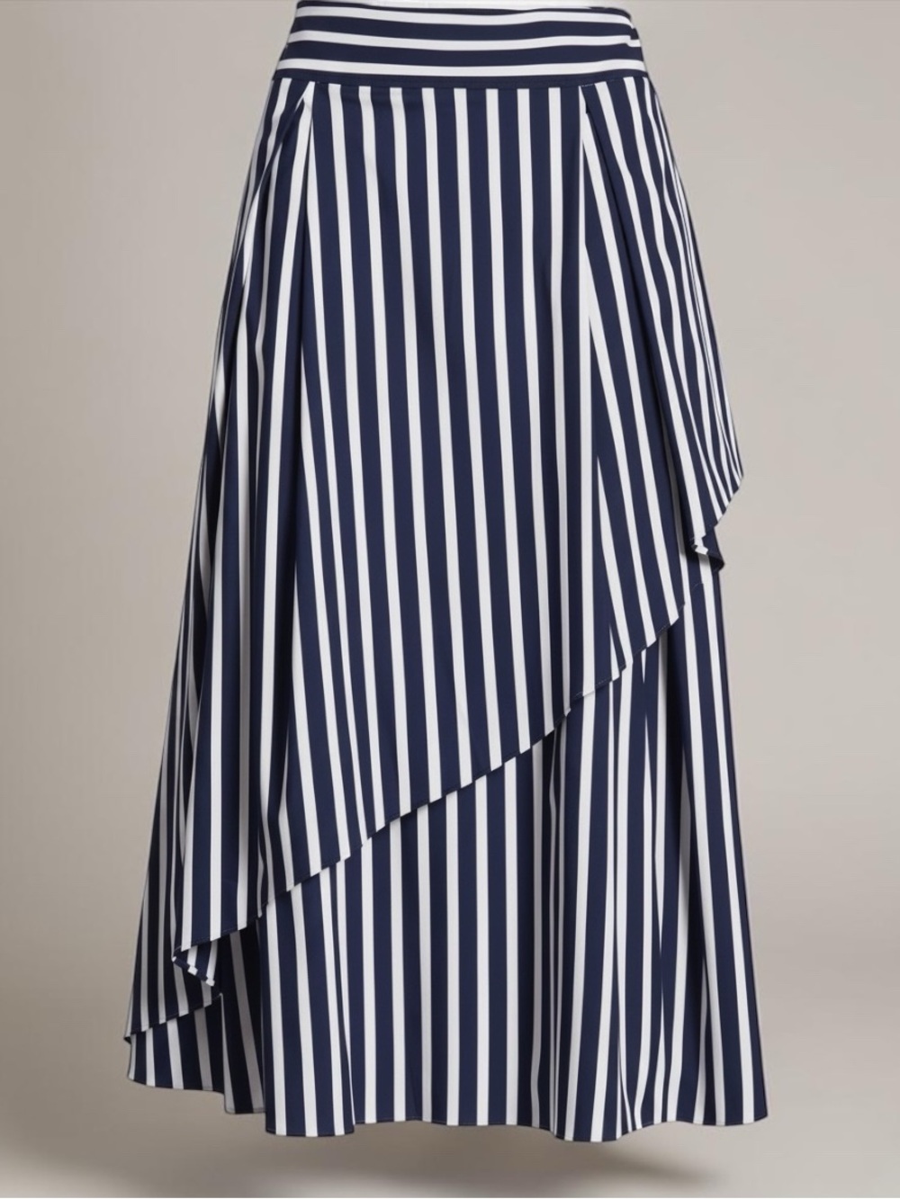 Halogen x Atlantic-Pacific Navy White Striped Asymmetrical Midi Skirt Size S